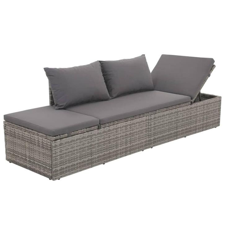 Loungebed Poly Rattan Grijs | Retour Deal 35% Korting!, Tuin en Terras, Tuinsets en Loungesets, Bank, Nieuw, Rotan, Loungeset