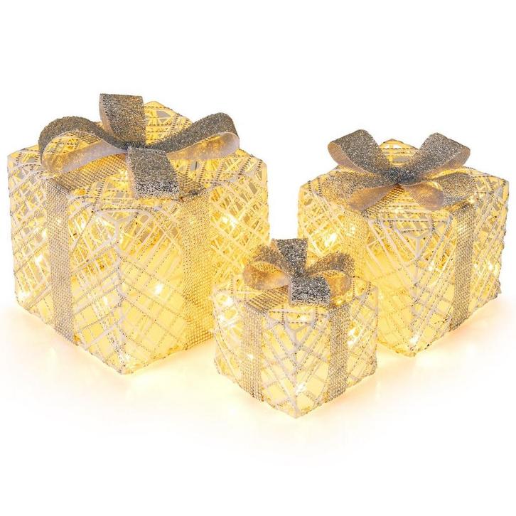 2dekans | Coast 3-delige LED cadeauboxen set – warmwit – wit, Diversen, Kerst, Ophalen of Verzenden