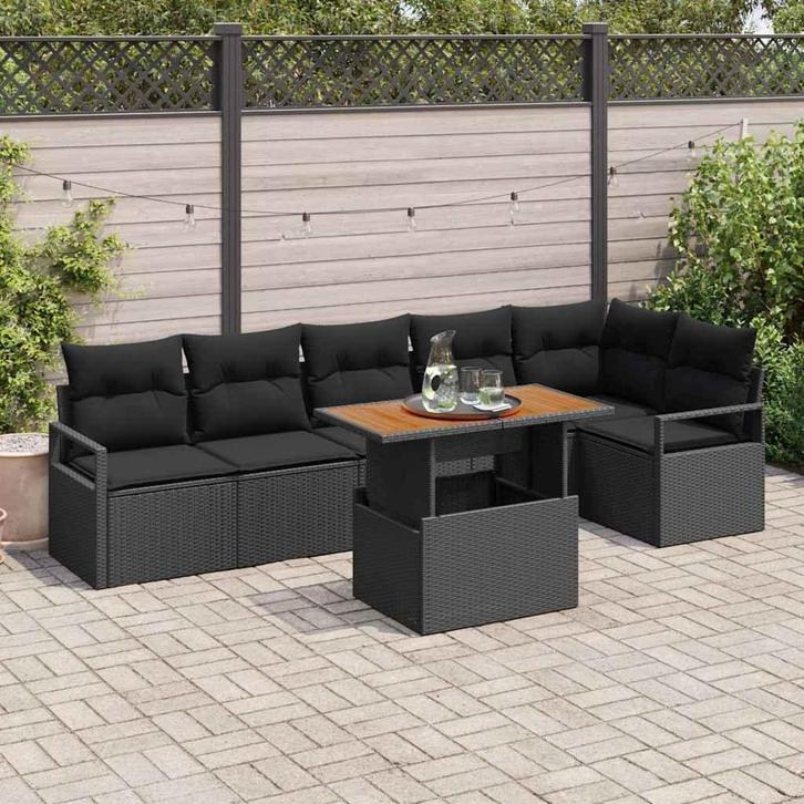 vidaXL Tuinbank Set met opslag 7 pcs Zwart Poly rattan, Tuin en Terras, Tuinsets en Loungesets, Nieuw, Verzenden