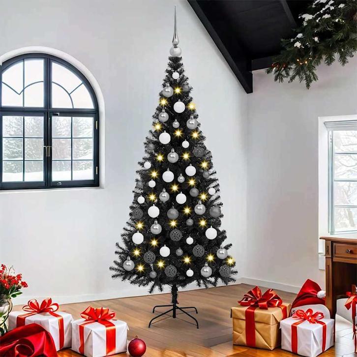 vidaXL Kunstkerstbomen met LED -striplichten Zwart 180 cm, Diversen, Kerst, Nieuw, Verzenden