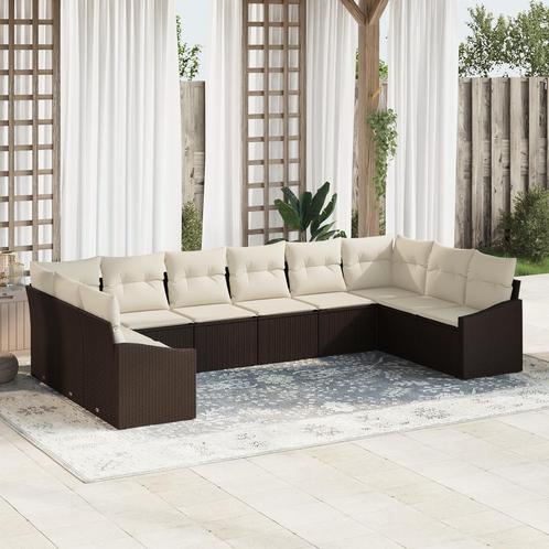 vidaXL 10-delige tuinset met kussens - Bruin Poly Rattan, Tuin en Terras, Tuinsets en Loungesets, Nieuw, Verzenden