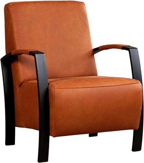 Cognac leren industriële stalen fauteuil - Rancho Leer, Maison & Meubles, Fauteuils, Enlèvement ou Envoi