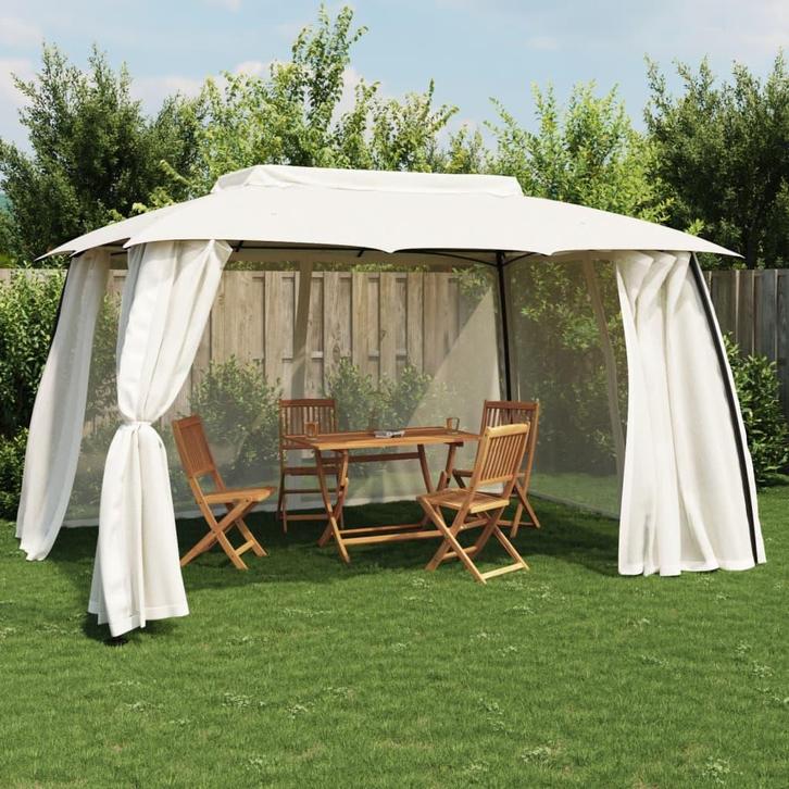 vidaXL Prieel zijwanden van gaas en dubbel dak 3,93x2,93 m, Tuin en Terras, Partytenten, Nieuw, Verzenden