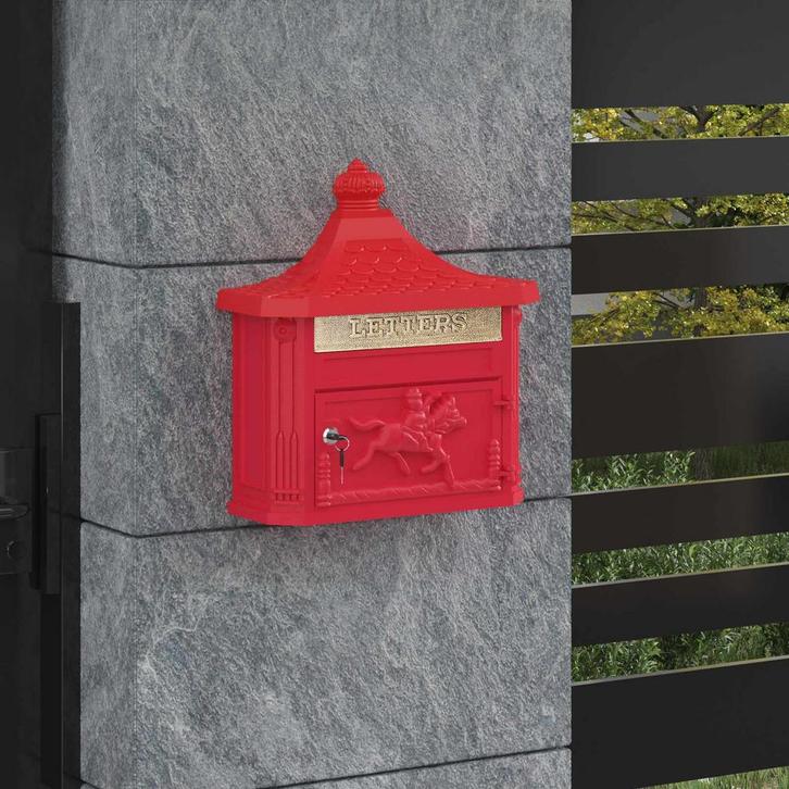 vidaXL Wandgemonteerde brievenbus met opslag Rood 40,5 x 16, Tuin en Terras, Brievenbussen, Nieuw, Verzenden