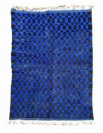 Tapis en laine marocain à carreaux - Tapis bleu et noir -