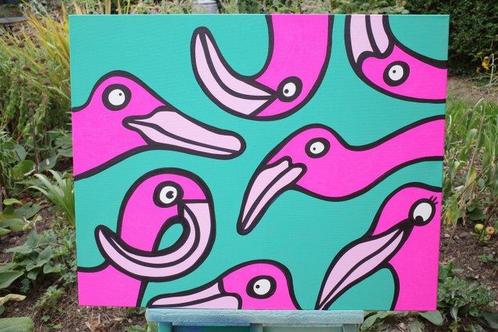 Kev Munday (1986) - Flamingo Ballet, Antiek en Kunst, Kunst | Schilderijen | Modern