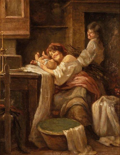 Emilio Filippini (1870 – 1930) - Famiglia in un interno, Antiek en Kunst, Kunst | Schilderijen | Klassiek