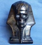 Handgesneden farao-schedelsculptuur in zwart obsidiaan -