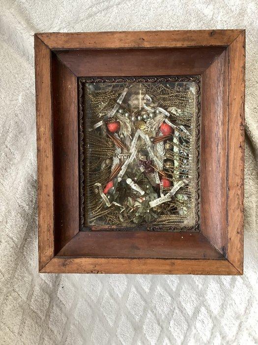 Reliekhouder - Hout, Glas, Papier - Early 20th century -, Antiquités & Art, Art | Art non-occidental