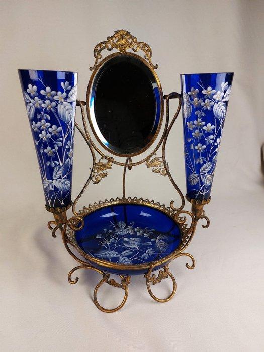 Kaptafelset - vogels - Glas, Messing - Kapster of « Baguier, Antiek en Kunst, Antiek | Meubels | Stoelen en Sofa's