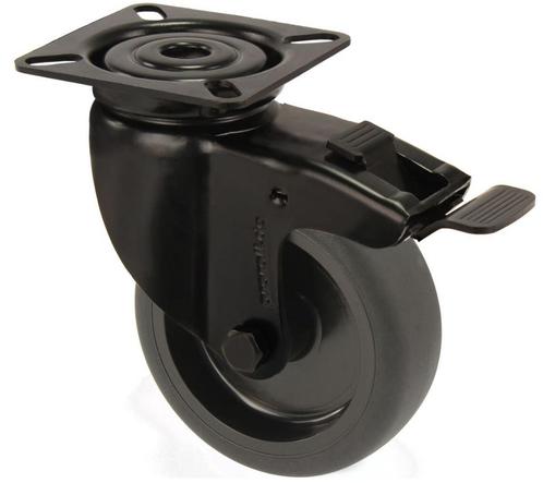 Zwenkwiel Met Rem zwart met bevestigingsplaat 100 mm, Doe-het-zelf en Bouw, Zwenkwielen, Nieuw