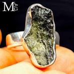 Exclusieve Juweel - Natuurlijke Moldaviet - Zilveren Ring -