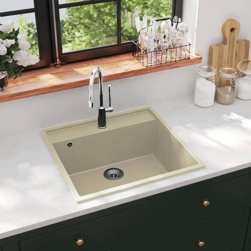 vidaXL Gootsteen met overloopgat graniet beige, Huis en Inrichting, Keuken | Keukenelementen, Nieuw, Verzenden