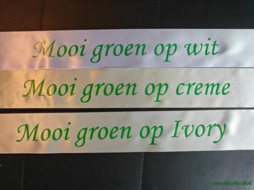 Ivory lint 45 mm met groene opdruk +/- 50cm. - eigen tekst
