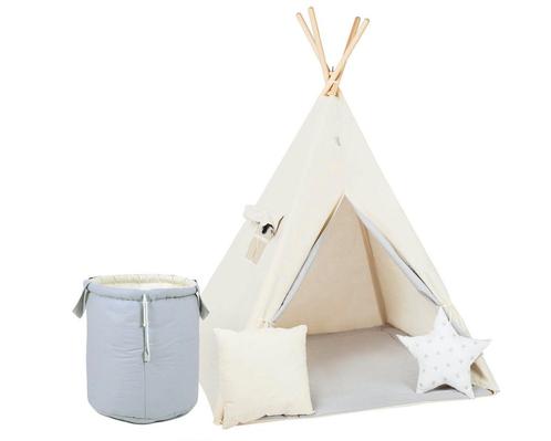 Tipi Tent Set XXL - Wit/Grijs, Kinderen en Baby's, Speelgoed | Speeltenten, Verzenden