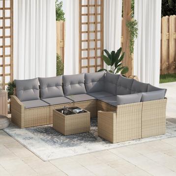 vidaXL 9-delige lounge set voor buiten met kussens in beige, Verzenden