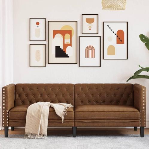 vidaXL Driezitsbank Chesterfield-stijl kunstsuède bruin, Huis en Inrichting, Zetels | Zetels, Nieuw, Verzenden