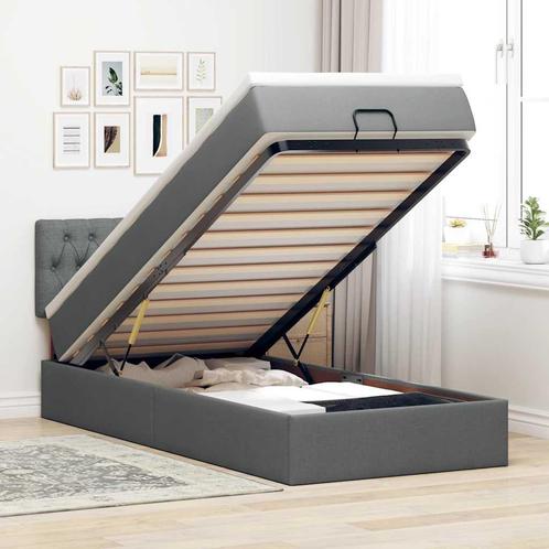 vidaXL Bed met matras 90x200 cm stof donkergrijs, Huis en Inrichting, Slaapkamer | Bedden, Nieuw, Verzenden