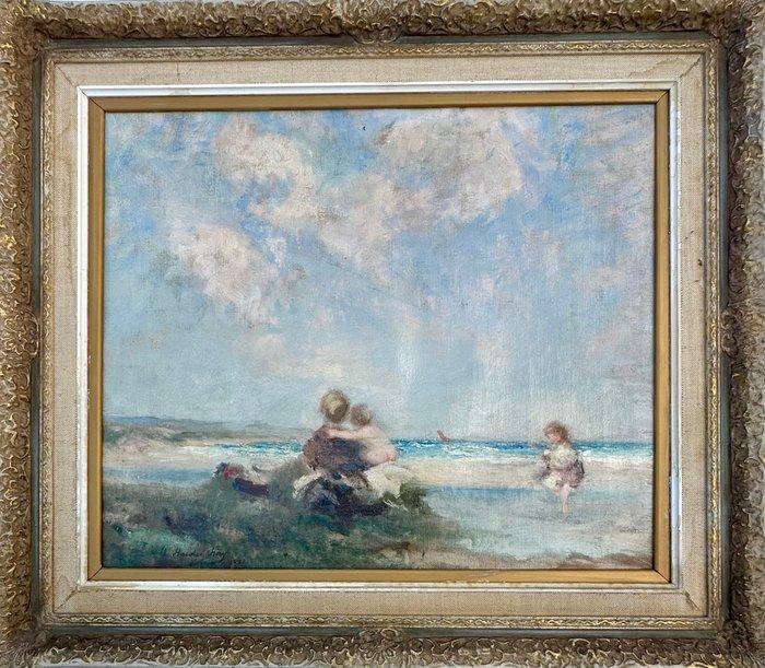 William Hardie Hay (1859-1933) - Mother With Her Children On, Antiek en Kunst, Kunst | Schilderijen | Klassiek