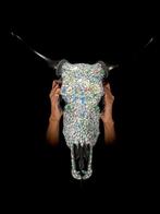 GEEN RESERVEPRIJS - Prachtige koe schedel met pastelgroene