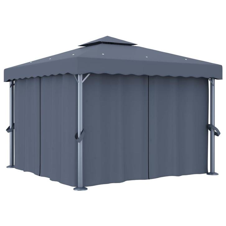 vidaXL Prieel met gordijn 3x3 m aluminium antraciet, Tuin en Terras, Partytenten, Nieuw, Verzenden