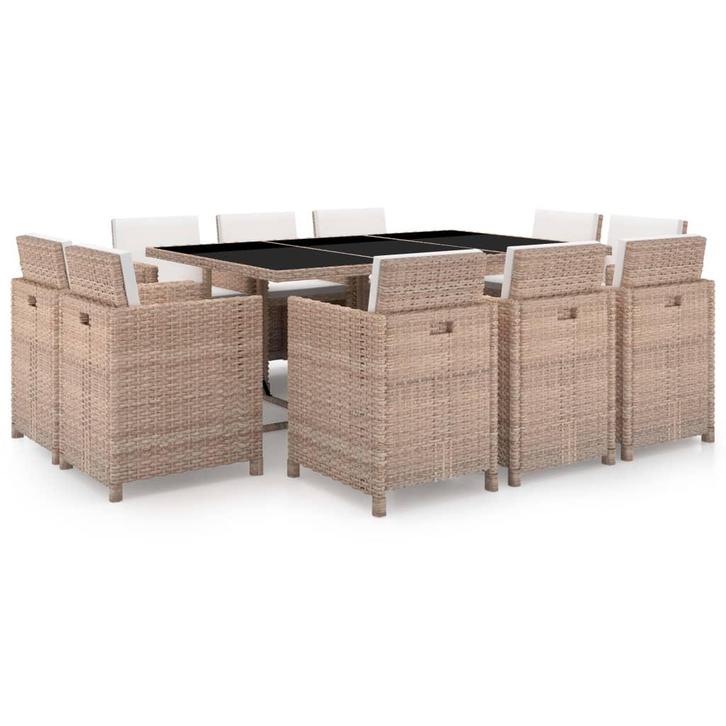 vidaXL 11-delige Tuinset met kussens poly rattan beige, Tuin en Terras, Tuinsets en Loungesets, Tuinset, Nieuw, Verzenden