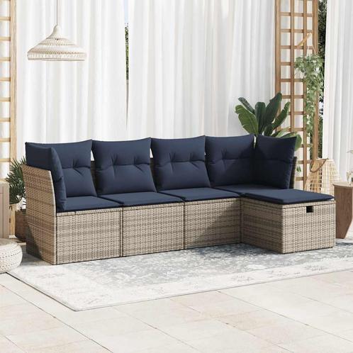 vidaXL 5-delige Loungeset met kussens poly rattan grijs, Tuin en Terras, Tuinsets en Loungesets, Loungeset, Nieuw, Verzenden