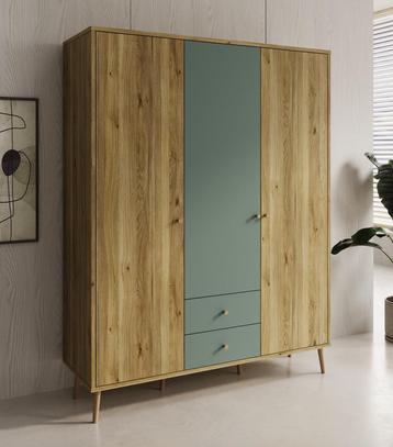 Kledingkast eiken groen 154cm Kleerkast Lades Scandinavisch, Huis en Inrichting, Verzenden, Nieuw