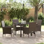 vidaXL Tuin Eettafel Set met kussen 5 pcs Bruin poly rattan, Tuin en Terras, Verzenden, Nieuw