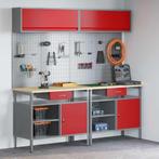 vidaXL Werkbankset met lade 8 pcs Rood en Grijs Gepoedercoat, Doe-het-zelf en Bouw, Verzenden, Nieuw