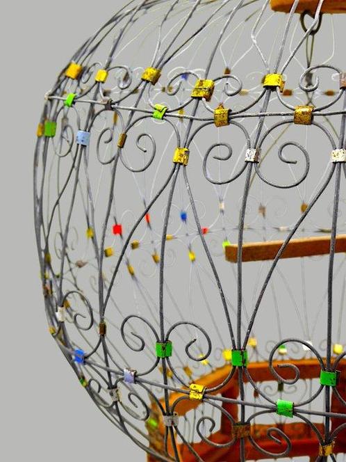 Art nouveau Cage à oiseaux - Cage à oiseaux en bois et fer, Antiek en Kunst, Curiosa en Brocante