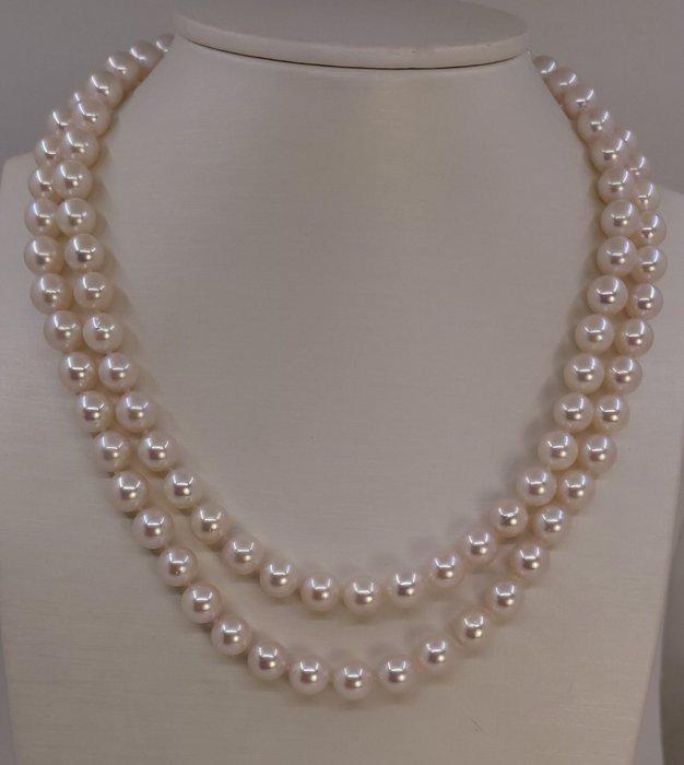 Halsketting - 14 karaat Geel goud - 8x8,5 mm Akoya parels, Handtassen en Accessoires, Kettingen