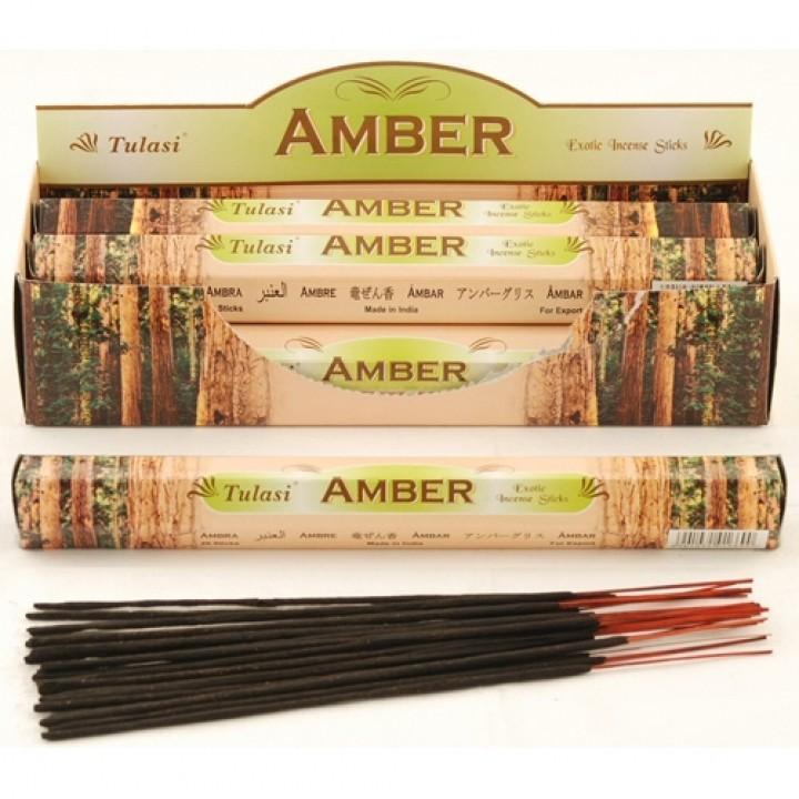 Tulasi Wierook - Amber (box met 6 pakjes á 20 stokjes), Huis en Inrichting, Woonaccessoires | Overige, Nieuw, Ophalen of Verzenden