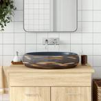 vidaXL Opzetwasbak ovaal 59x40x15 cm keramiek bruin en blauw, Doe-het-zelf en Bouw, Verzenden, Nieuw