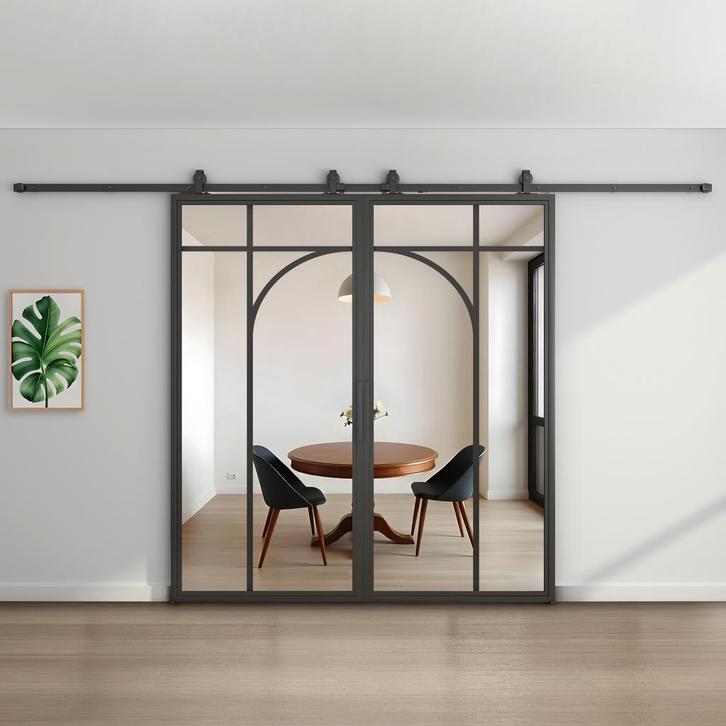 Dubbele stalen schuifdeur Zwart 5 Vlaks rond Helder glas, Doe-het-zelf en Bouw, Raamkozijnen en Schuifdeuren, Inclusief glas, Nieuw