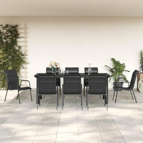 vidaXL 9-delige Tuinset textileen en staal zwart, Tuin en Terras, Tuinsets en Loungesets, Tuinset, Nieuw, Verzenden