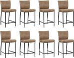 Set van 8 Bruine leren moderne barkrukken - poot vierkant, Huis en Inrichting, Stoelen, Overige kleuren, Nieuw, Leer, Ophalen of Verzenden