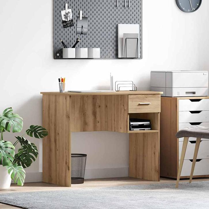 vidaXL Bureau met lade Artisan Eiken 90 x 49 x 75 cm Bewerkt, Huis en Inrichting, Bureaus, Nieuw, Verzenden