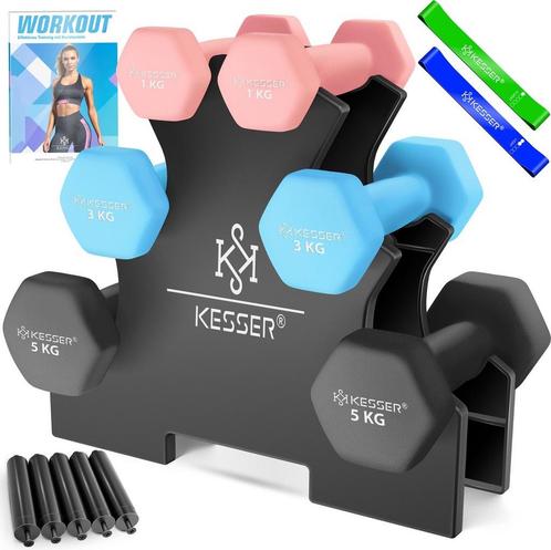 Dumbell Set - 18 kg totaal - 2x5 kg 2x3kg 2x1kg - met, Sport en Fitness, Overige Sport en Fitness, Verzenden