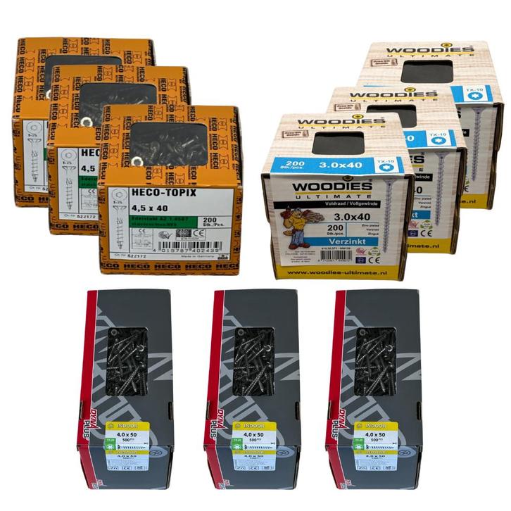Houtschroeven set multipack XL - 3.0X40 -4.5X40 - 4.0X50, Doe-het-zelf en Bouw, Gereedschap | Handgereedschap, Verzenden