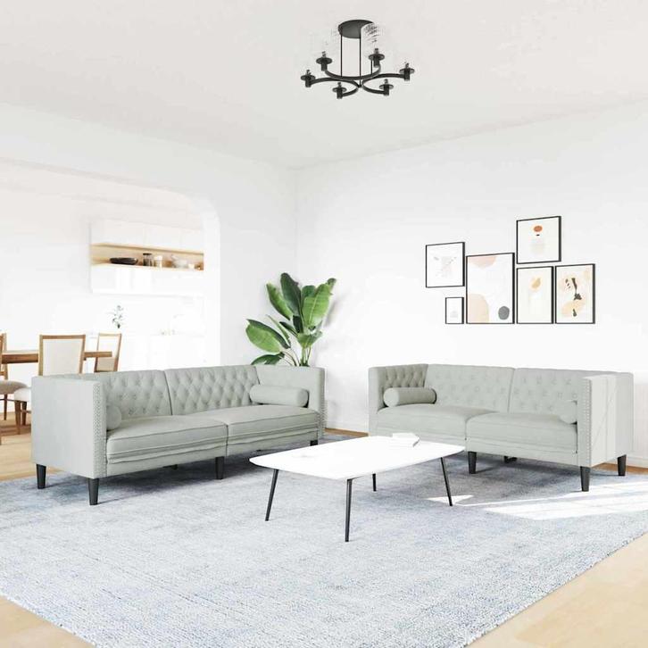 vidaXL Bankstel Lichtgrijs Fluweel, Huis en Inrichting, Zetels | Zetels, Nieuw, Verzenden