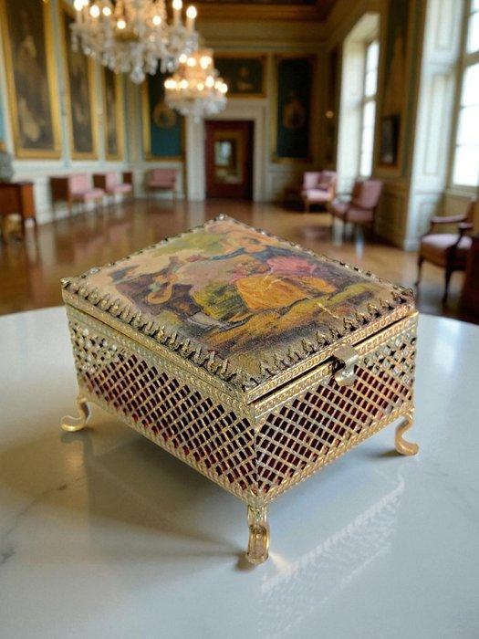 Sieradendoos - Napoleon III-stijl - Messing, Spiegel -, Antiek en Kunst, Curiosa en Brocante