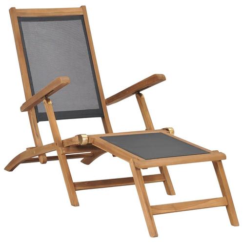 vidaXL Ligstoel met voetensteun massief teakhout zwart, Tuin en Terras, Ligbedden, Nieuw, Verzenden