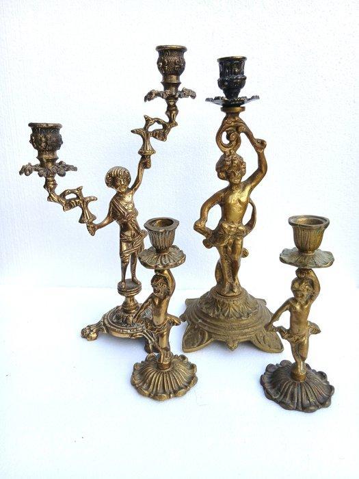 Kandelaar (4) - Messing - putti of engel kandelaar, Antiek en Kunst, Curiosa en Brocante