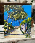 Jiel - Petit sentier ensoleillé menant au village, en bord, Antiek en Kunst, Kunst | Schilderijen | Modern
