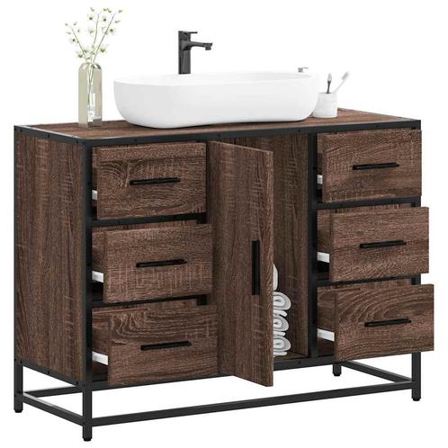 vidaXL Wastafelkast 80x33x60 cm bewerkt hout bruin, Huis en Inrichting, Badkamer | Badkamermeubels, Nieuw, Verzenden