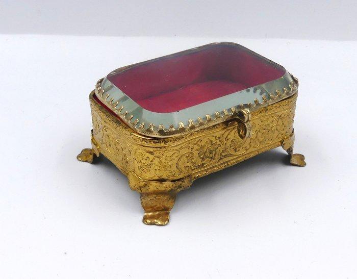Sieradendoos - Messing, Glas - Napoléon III, Antiquités & Art, Antiquités | Autres Antiquités