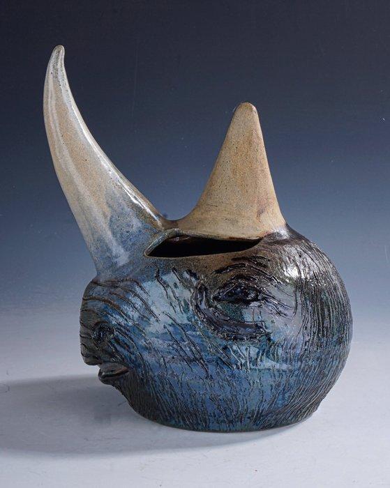 Vaas - Polychrome Bolvormige Neushoorn studio vaas • gemerkt, Antiek en Kunst, Kunst | Designobjecten
