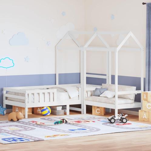 vidaXL Kinderbed met huisje en bankje massief grenenhout wit, Maison & Meubles, Chambre à coucher | Lits, Envoi