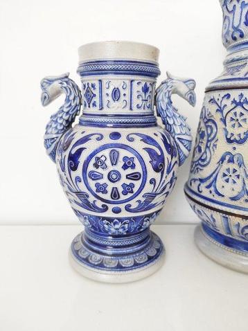 Westerwald - Vase - aux anses en forme doiseaux et pichet -